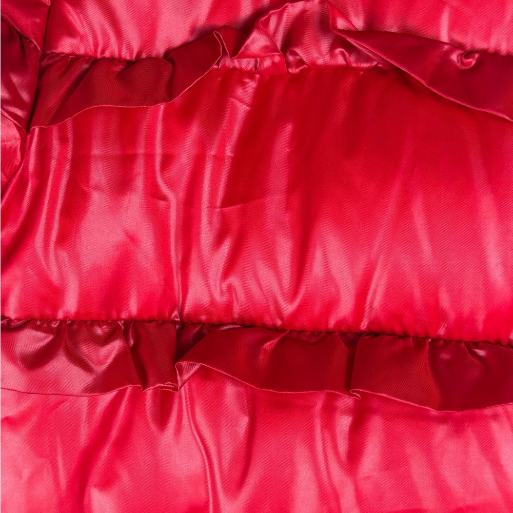 Michael Kors Red Ruffle Down Jacket EUC Size Small Pockets Holiday Christmas - Picture 3 of 16
